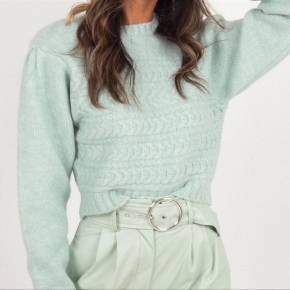 FOR LOVE & LEMONS Green Dominique Shoulder Pad Sweater size Small - Picture 12 of 15